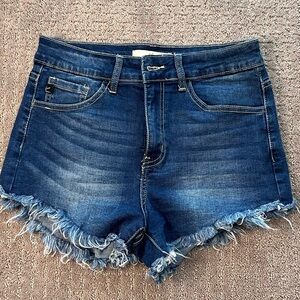 KanCan Dark Blue Frayed Jean Shorts